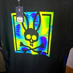 Psycho Bunny Black Short Sleeve Tee with Holographic Design